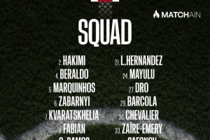 巴黎对阵里昂台甫单：法比安回归，，，，登贝莱、阿什拉夫、杜埃在列_24直播网